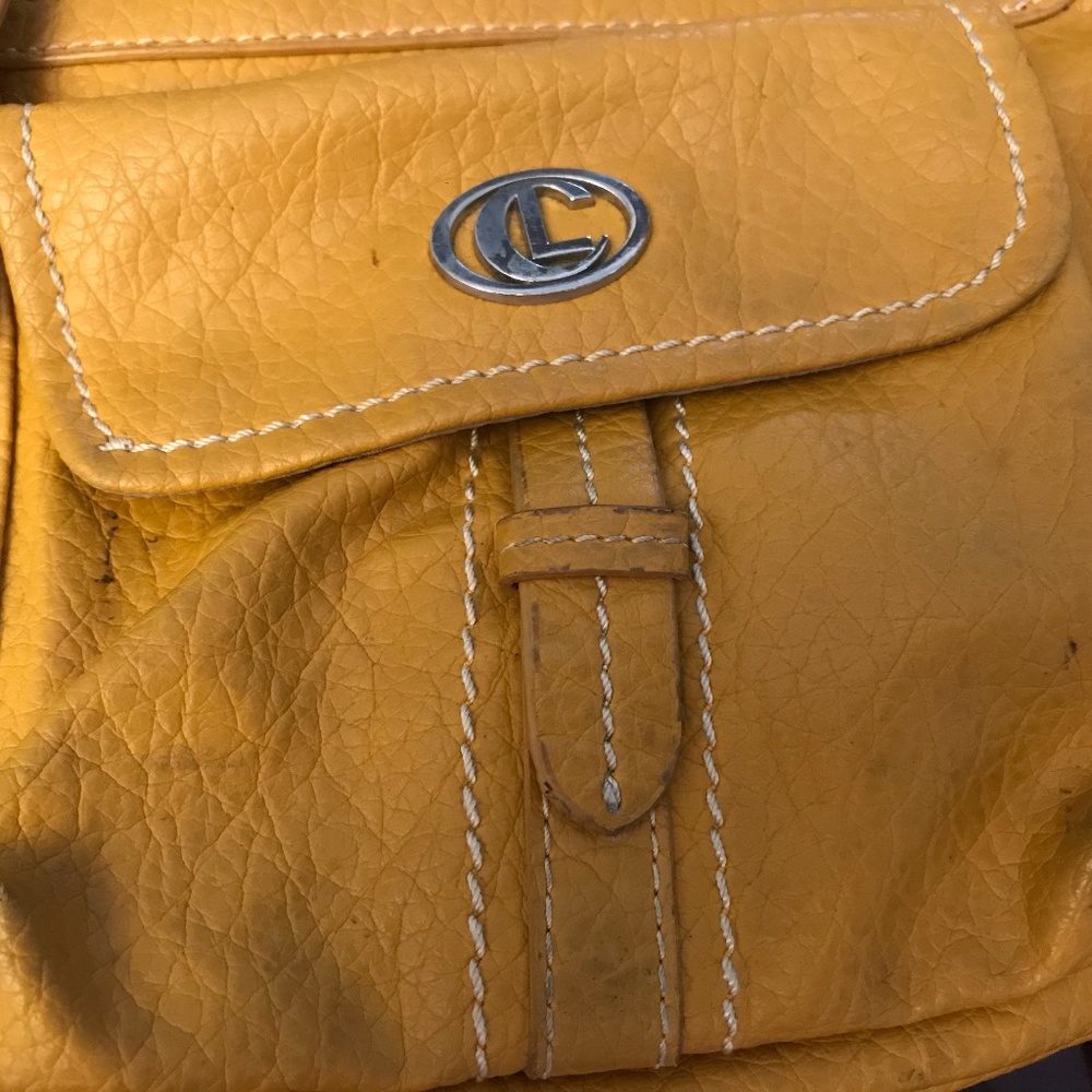 LC Purse Mustard Yellow Crossbody Used Leather